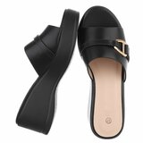 Zwarte wedge mules met goudkleurige gesp Cirilla_