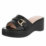 Zwarte wedge mules met goudkleurige gesp Cirilla_