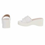 Witte wedge mules met goudkleurige gesp Cirilla_