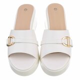 Witte wedge mules met goudkleurige gesp Cirilla_