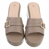 Kaki wedge mules met goudkleurige gesp Cirilla_
