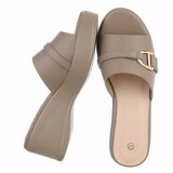 Kaki wedge mules met goudkleurige gesp Cirilla_