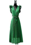 Elegante groene plisse maxi jurk._