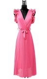 Elegante magenta rode plisse maxi jurk._