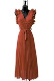 Elegante terracotta plisse maxi jurk._