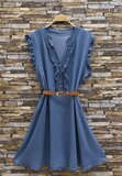 Robe bleue ultrasoft denim avec col V et volants_