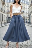 Lange blauwe ultra soft denim rok met riem_