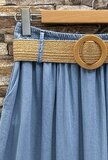 Lange licht blauwe ultra soft denim rok met riem_