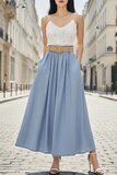 Lange licht blauwe ultra soft denim rok met riem_