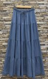 Blauwe ultrasoft denim maxi rok met volants en trekkoord_