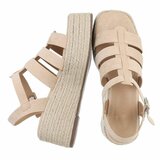 Beige plateau sandalen Cecili met gevlochten zool_