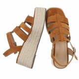 Camel plateau sandalen Cecili met gevlochten zool_