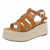 Camel plateau sandalen Cecili met gevlochten zool_
