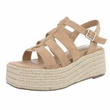 Kaki bruine plateau sandalen Cecili met gevlochten zool_