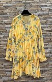 Robe jaune fleurie à manches longues et col V_