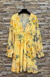 Robe jaune fleurie à manches longues et col V_