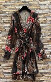 Jolie robe imprimé léopard et fleurs à manches longues_