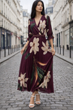 Sierlijke bordeaux mix maxi plisse jurk _