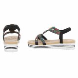 Zwarte dames sandalen met kleurrijke steentjes en elastische band Cedela_