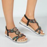 Zwarte dames sandalen met kleurrijke steentjes en elastische band Cedela_