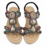 Zwarte dames sandalen met kleurrijke steentjes en elastische band Cedela_