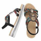 Zwarte dames sandalen met kleurrijke steentjes en elastische band Cedela_