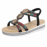 Zwarte dames sandalen met kleurrijke steentjes en elastische band Cedela_