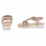 Champagne dames sandalen met kleurrijke steentjes en elastische band Cedela_