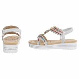 Zilveren dames sandalen met kleurrijke steentjes en elastische band Cedela_