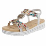Zilveren dames sandalen met kleurrijke steentjes en elastische band Cedela_