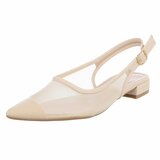 Beige slingback pumps Raphaele met transparant mesh en lage hak_