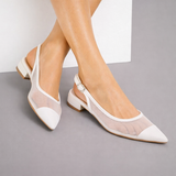 Witte slingback pumps Raphaele met transparant mesh en lage hak_