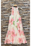 Trendy en chique wit-rose midi halterjurk in plisse_