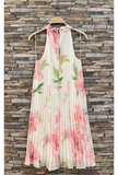 Trendy en chique wit-rose midi halterjurk in plisse_