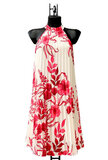 Trendy en chique rose-cream midi halterjurk in plisse_
