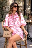 Dames set roze met print – blouse & short met ceintuur | Zomerse look_