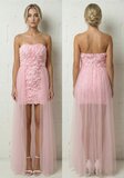 Magnifique robe bustier courte rose  avec 3 d fleurs_