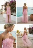 Magnifique robe bustier courte rose  avec 3 d fleurs_