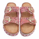 Mules fuchsia à plateforme avec boucles et détails brodés_