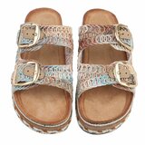 Beige plateau slippers Cendi met gesp en borduurdetails_