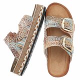 Beige plateau slippers Cendi met gesp en borduurdetails_