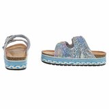 Blauwe plateau slippers Cendi met gesp en borduurdetails_