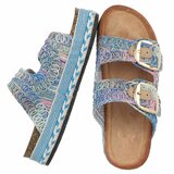 Blauwe plateau slippers Cendi met gesp en borduurdetails_