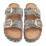 Zwarte plateau slippers Cendi met gesp en borduurdetails_