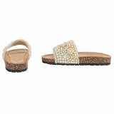 Beige slippers Gisele met parels en bloemen details_