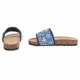 Blauwe slippers Gisele met parels en bloemen details_