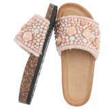 Roze slippers Gisele met parels en bloemen details_