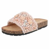 Roze slippers Gisele met parels en bloemen details_