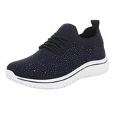 Donker blauwe luxe sneakers Sietske met strass details_