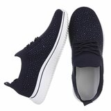 Donker blauwe luxe sneakers Sietske met strass details_